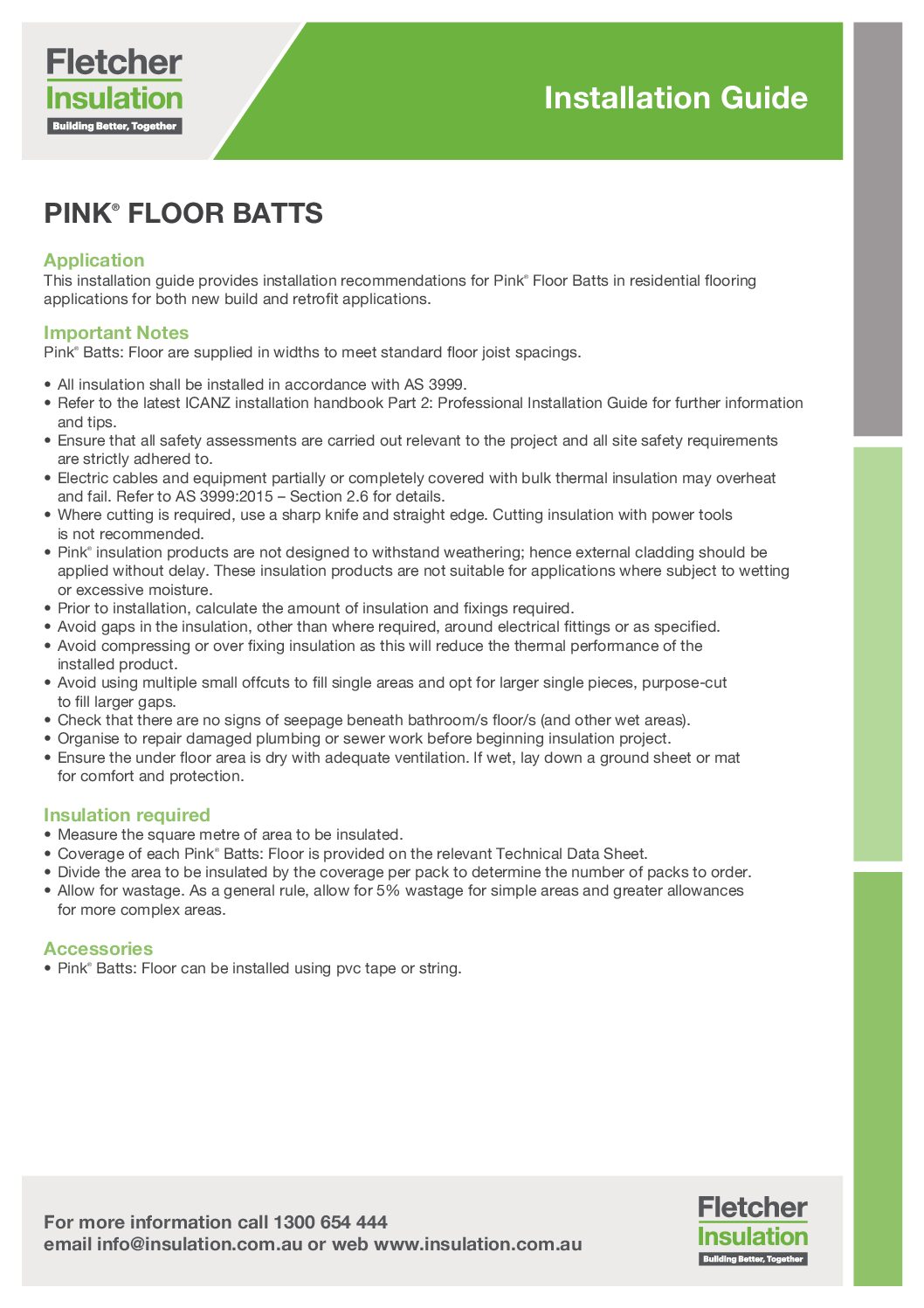 Installation Guidelines – Pink® Batts – Floor