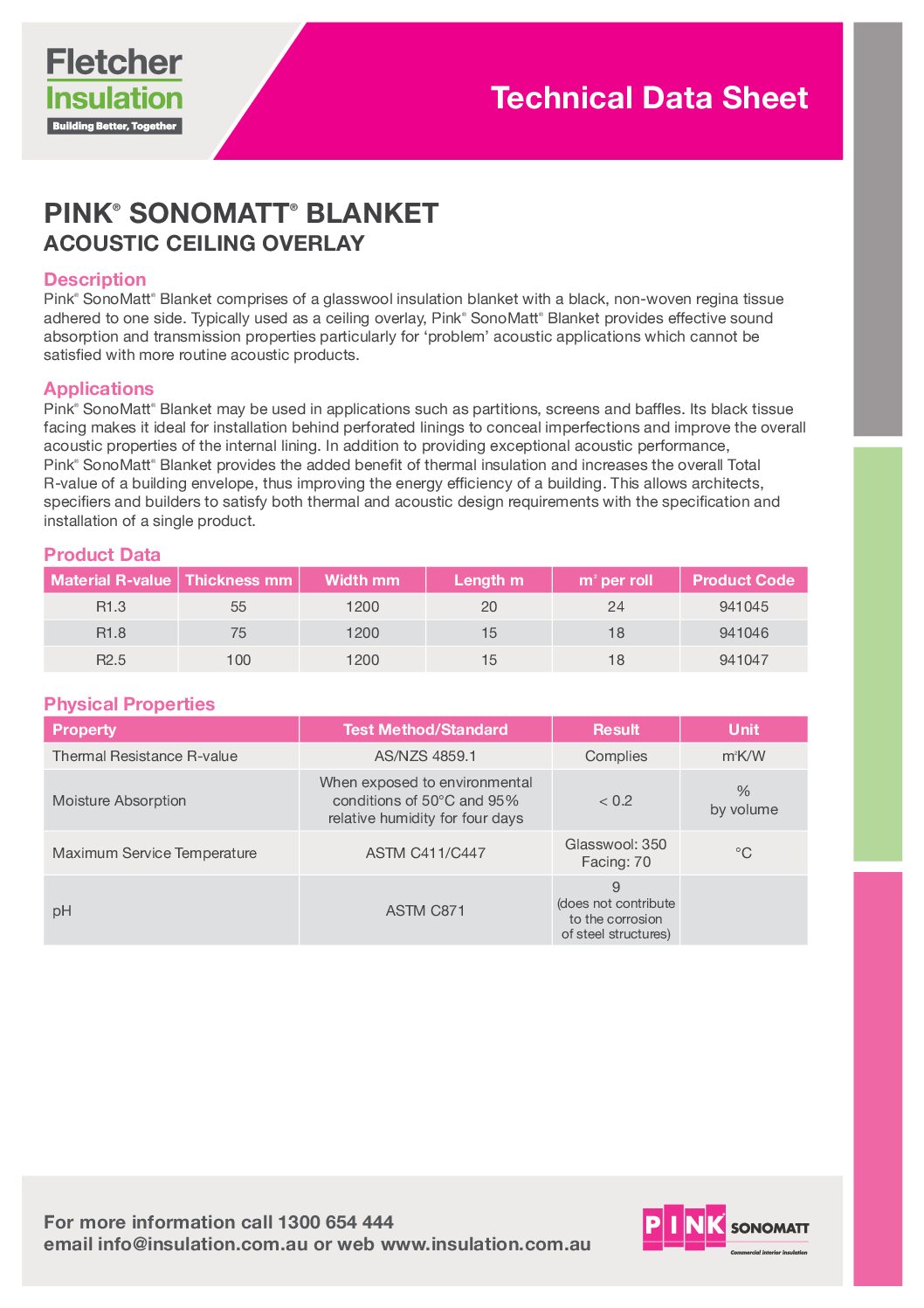 Pink® SonoMatt® Blanket Technical Data Sheet