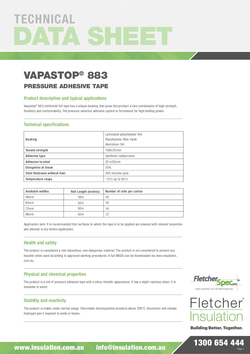 Vapastop® 883 Foil Tape Technical Data Sheet