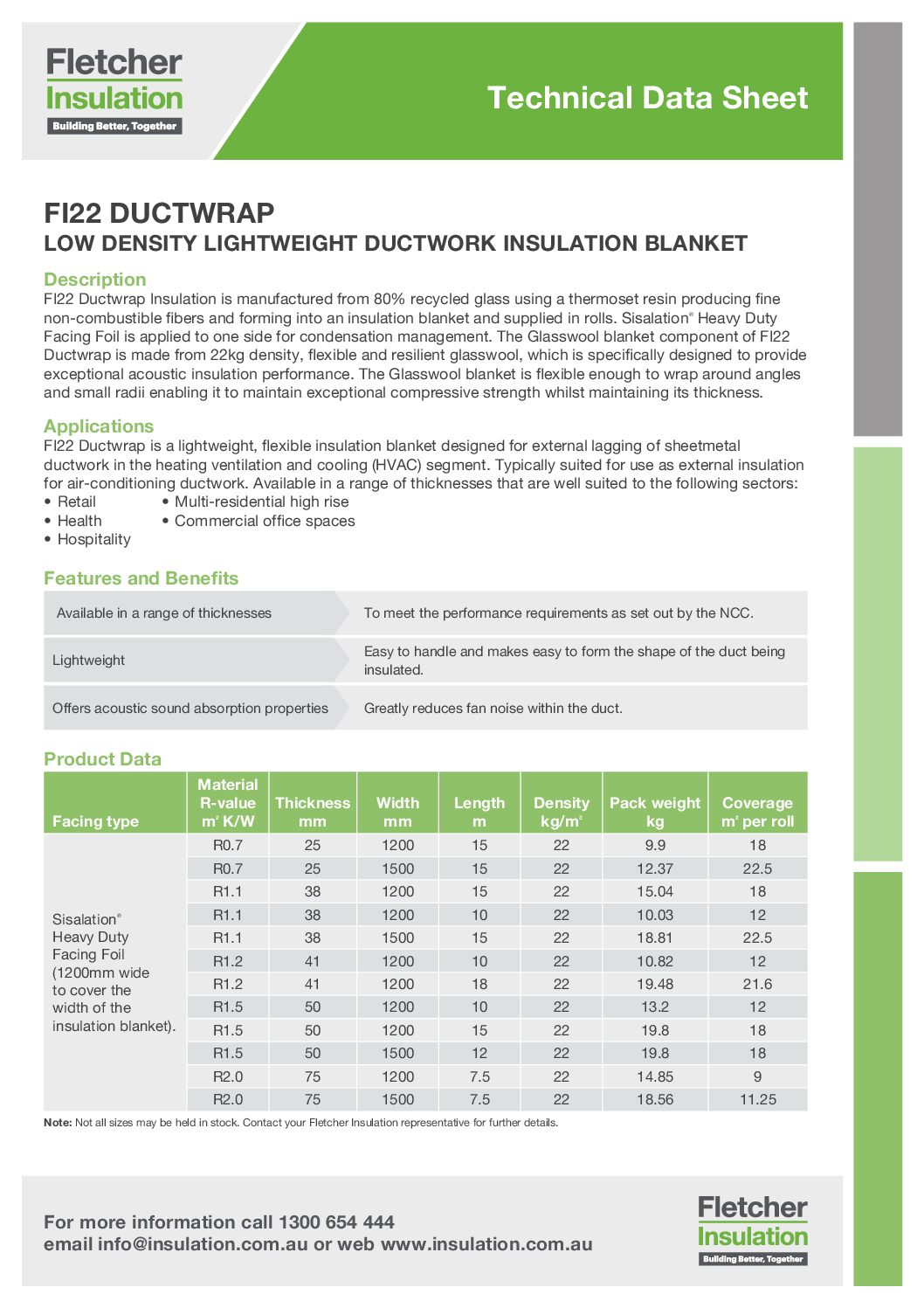 FI22 Ductwrap Insulation Technical Data Sheet