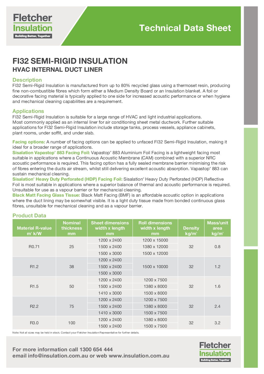 FI32 Semi-Rigid Insulation Technical Data Sheet