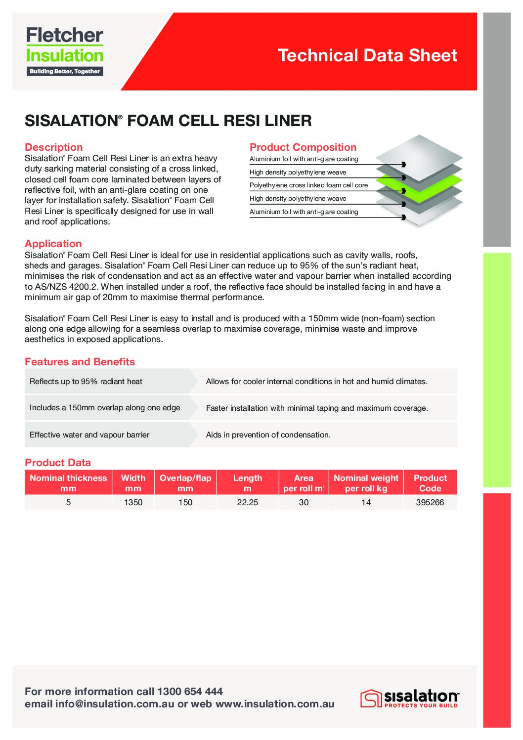 Sisalation® Foam Cell Resi Liner Technical Data Sheet