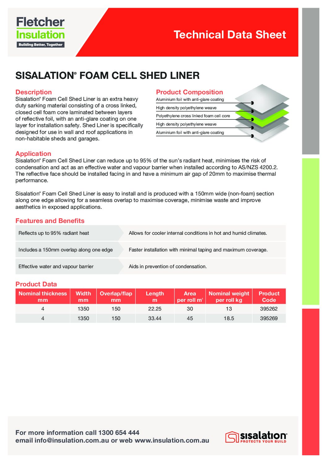 Sisalation® Foam Cell Shed Liner Technical Data Sheet