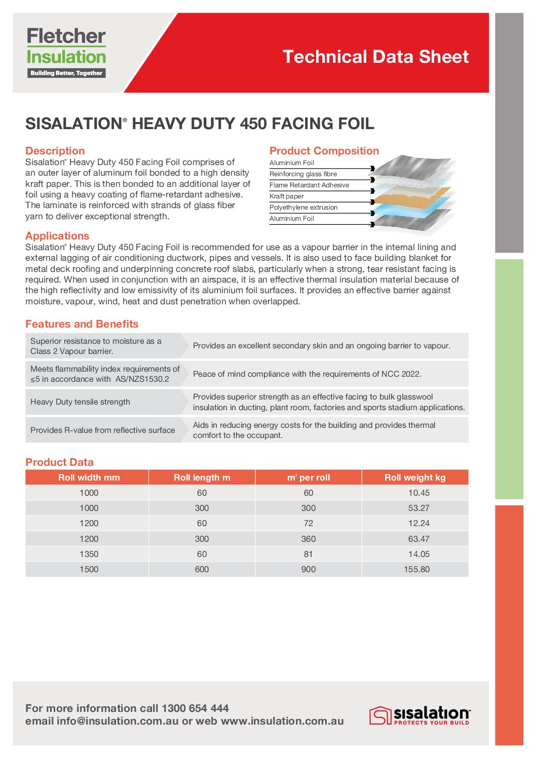 Sisalation® Heavy Duty 450 Facing Foil Technical Data Sheet