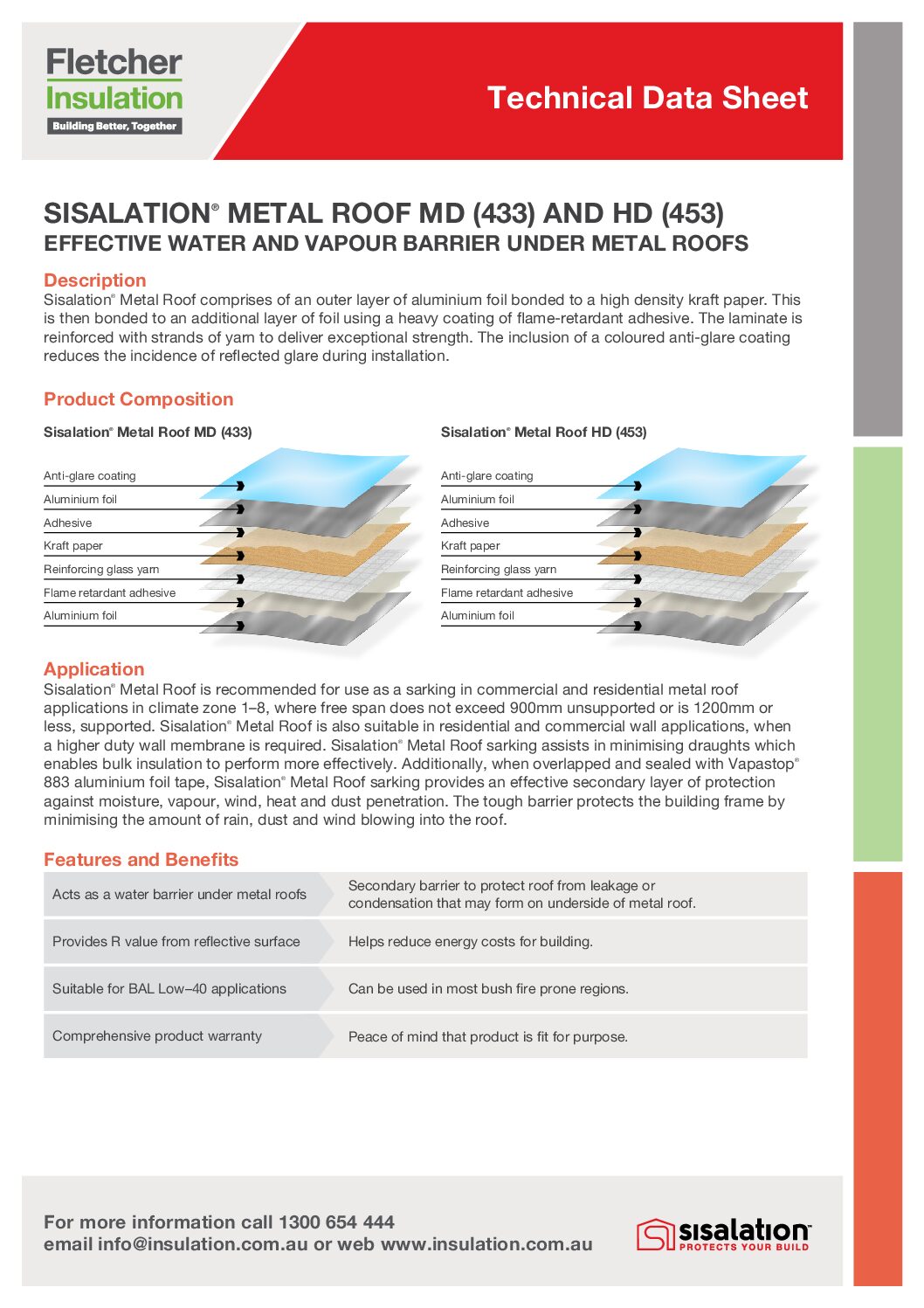 Sisalation® Metal Roof MD (433) and HD (453) Technical Data Sheet