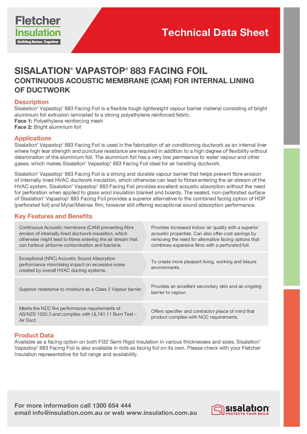 Sisalation® Vapastop 883 Facing Foil Technical Data Sheet