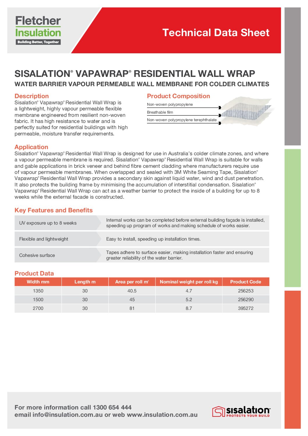 Sisalation® Vapawrap® Residential Wall Wrap Technical Data Sheet