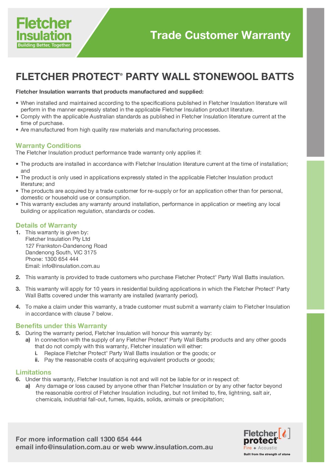 Fletcher Protect® Party Wall – Trade Warranty